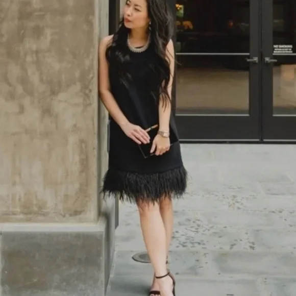 J. CREW COLLECTION $350
BLACK CREPE FEATHER TRIM
SHIFT DRESS - Picture 6 of 11